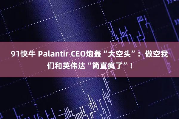 91快牛 Palantir CEO炮轰“大空头”:做空我们和英伟达“简直疯了”!